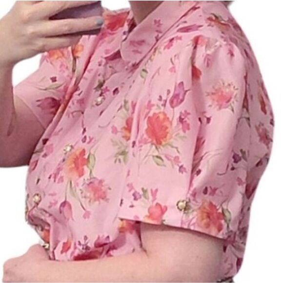VTG 80s Pink Floral Short Sleeve Buttoned Midi Dress Size 20P *Fits like Large - Picture 9 of 16